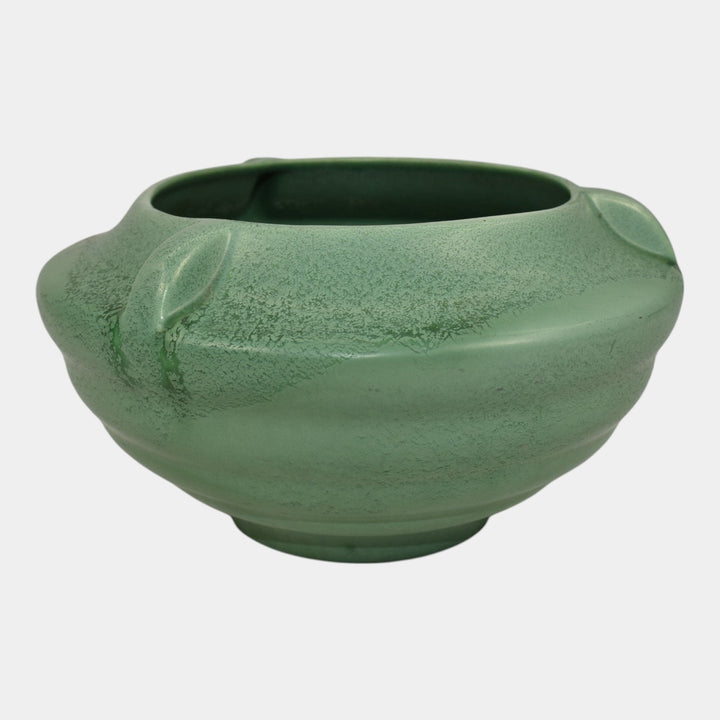 Rumrill 1930s Vintage Art Deco Pottery Mottled Green Ceramic Bowl Vase 304