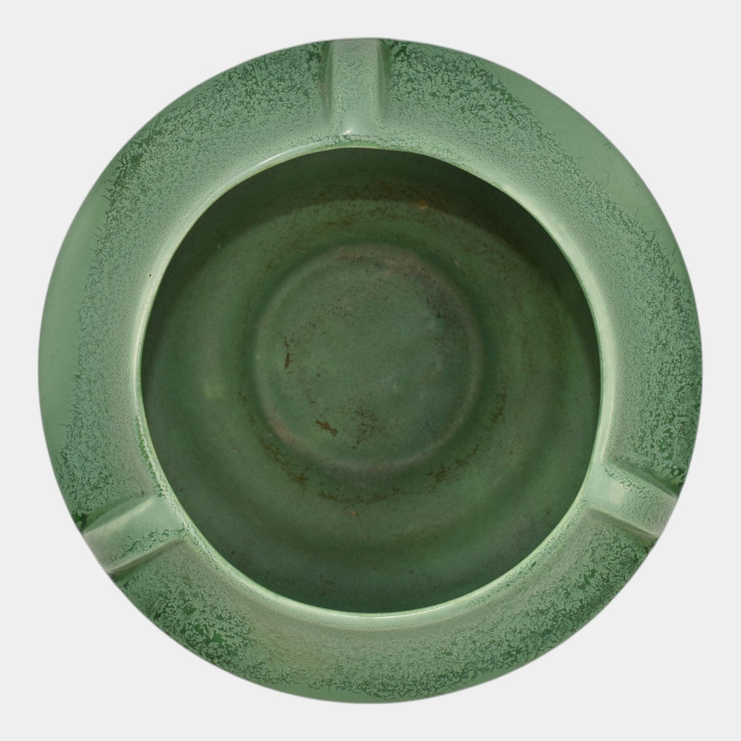 Rumrill 1930s Vintage Art Deco Pottery Mottled Green Ceramic Bowl Vase 304
