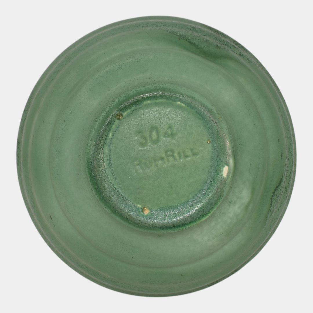 Rumrill 1930s Vintage Art Deco Pottery Mottled Green Ceramic Bowl Vase 304