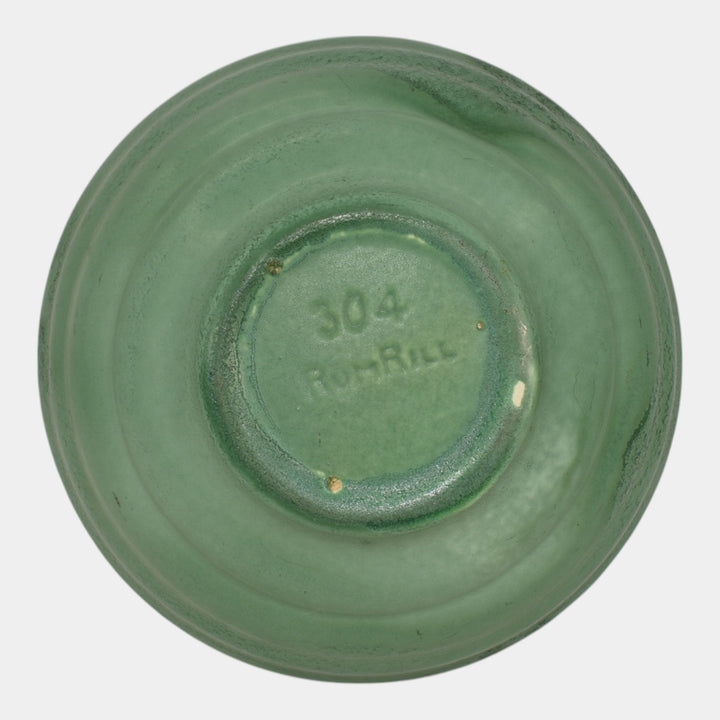 Rumrill 1930s Vintage Art Deco Pottery Mottled Green Ceramic Bowl Vase 304