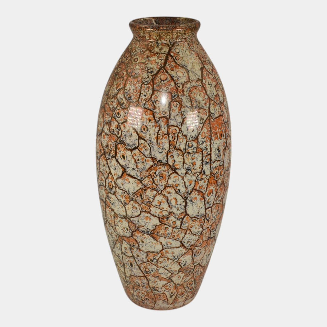 Weller Cloudburst Vintage Art Deco Pottery Mottled Orange Ceramic Vase - Just Art Pottery