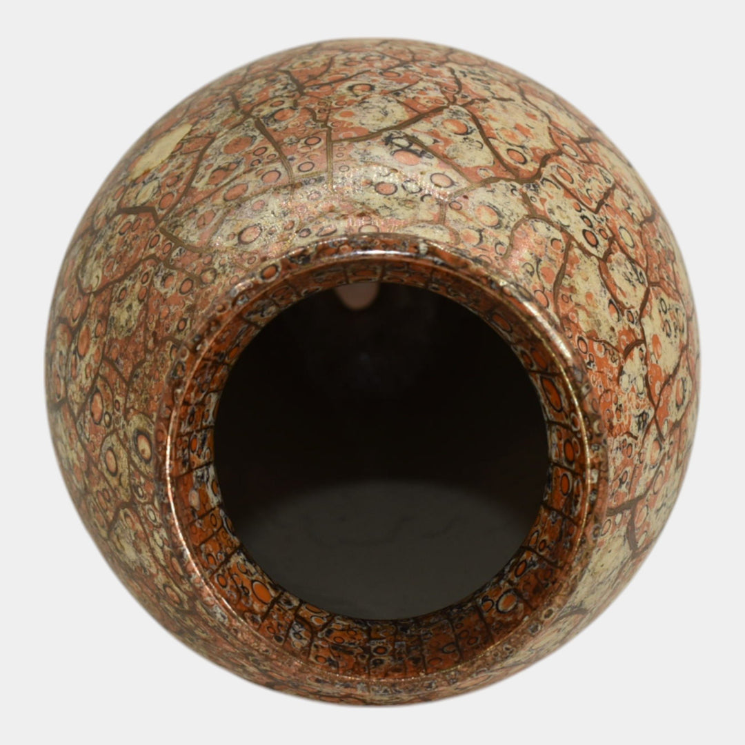 Weller Cloudburst Vintage Art Deco Pottery Mottled Orange Ceramic Vase - Just Art Pottery