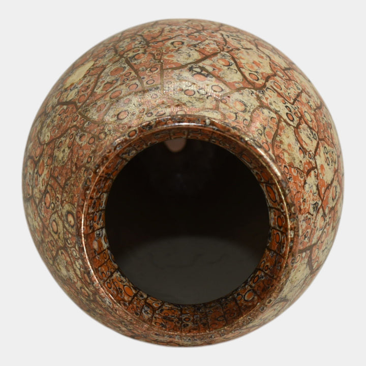 Weller Cloudburst Vintage Art Deco Pottery Mottled Orange Ceramic Vase - Just Art Pottery