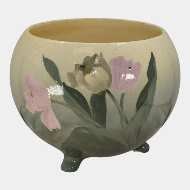 Roseville Rozane Light Green 1900s Art Pottery Footed Ceramic Jardiniere Planter - Just Art Pottery