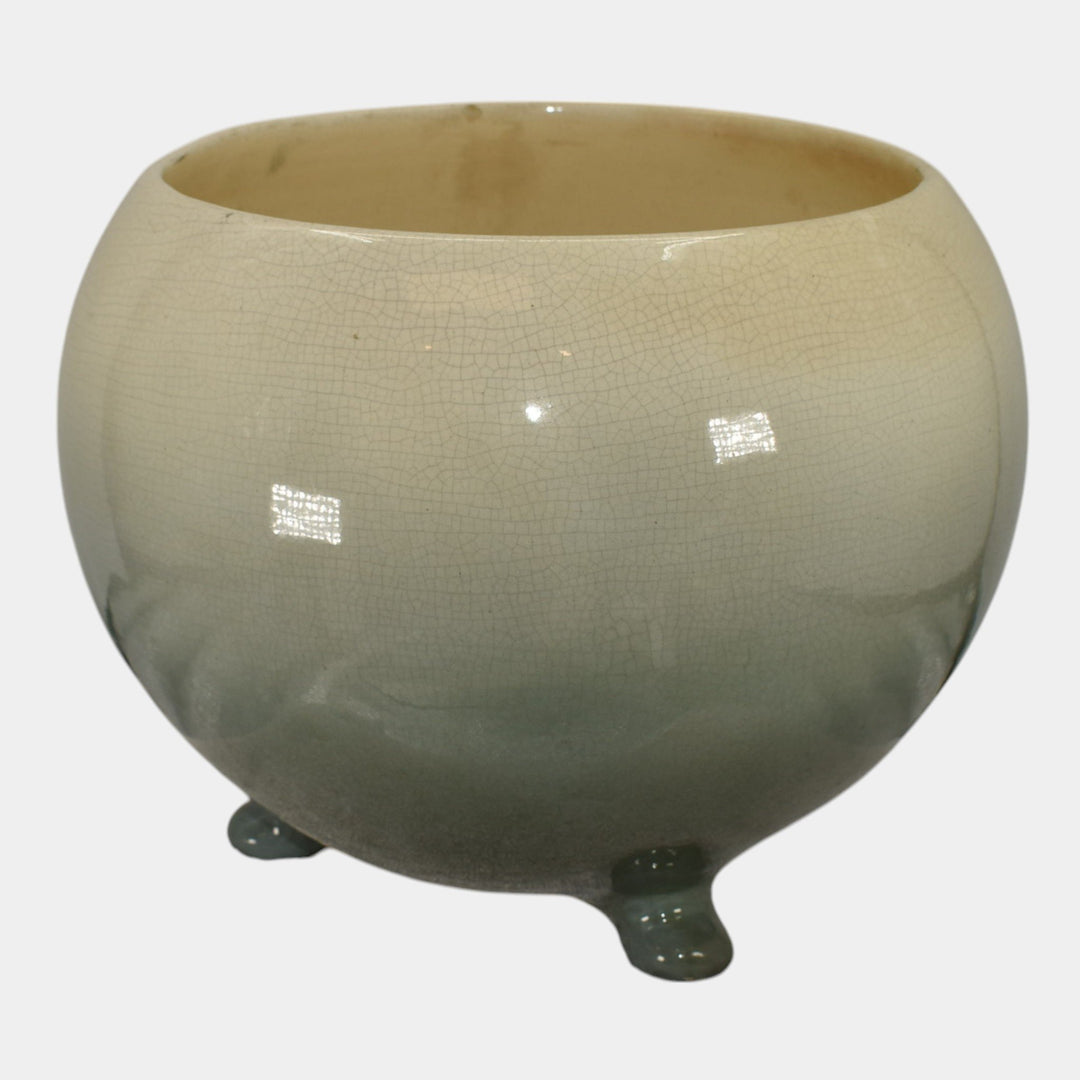Roseville Rozane Light Green 1900s Art Pottery Footed Ceramic Jardiniere Planter - Just Art Pottery