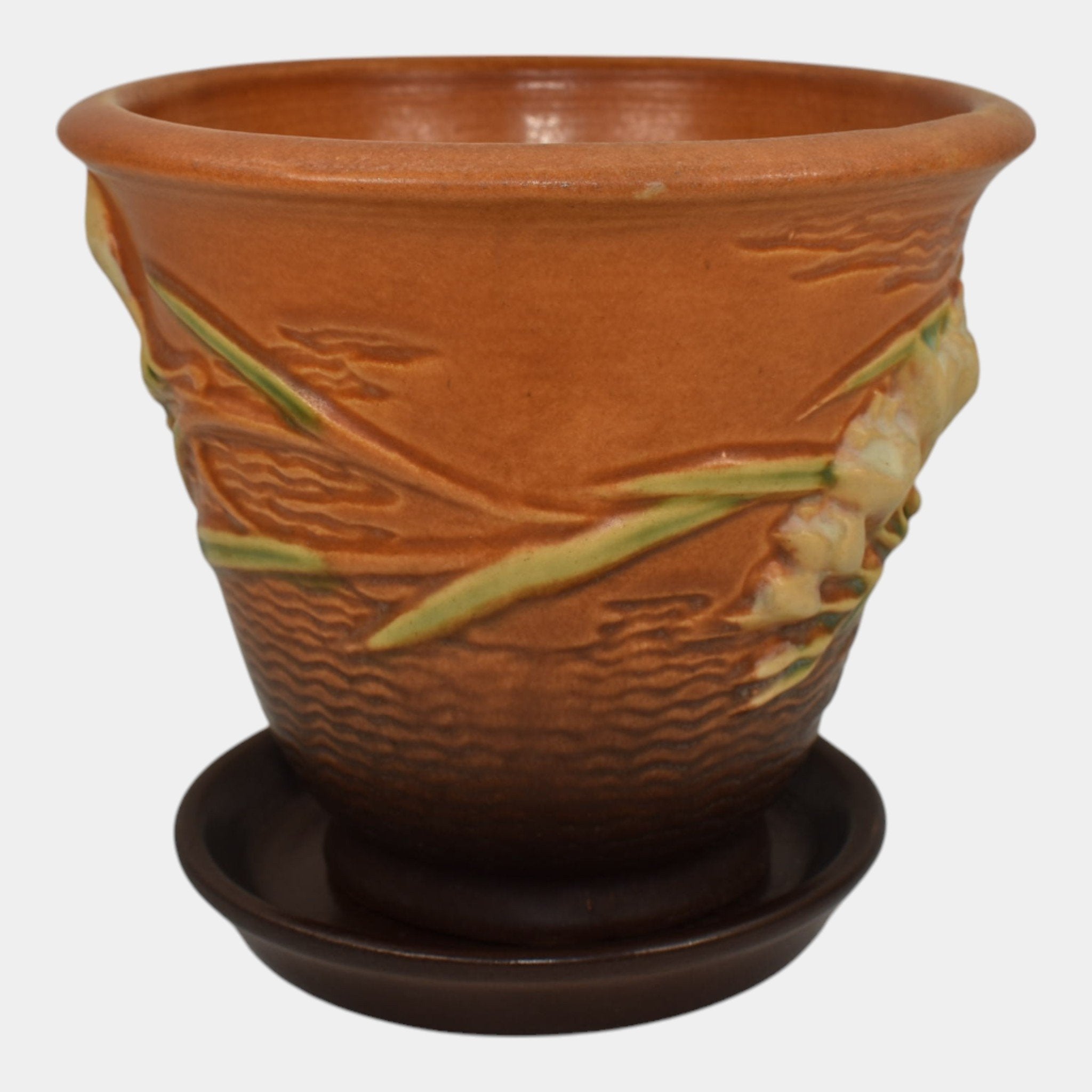 Roseville Freesia Brown 1945 Art Pottery Ceramic Flower Pot and