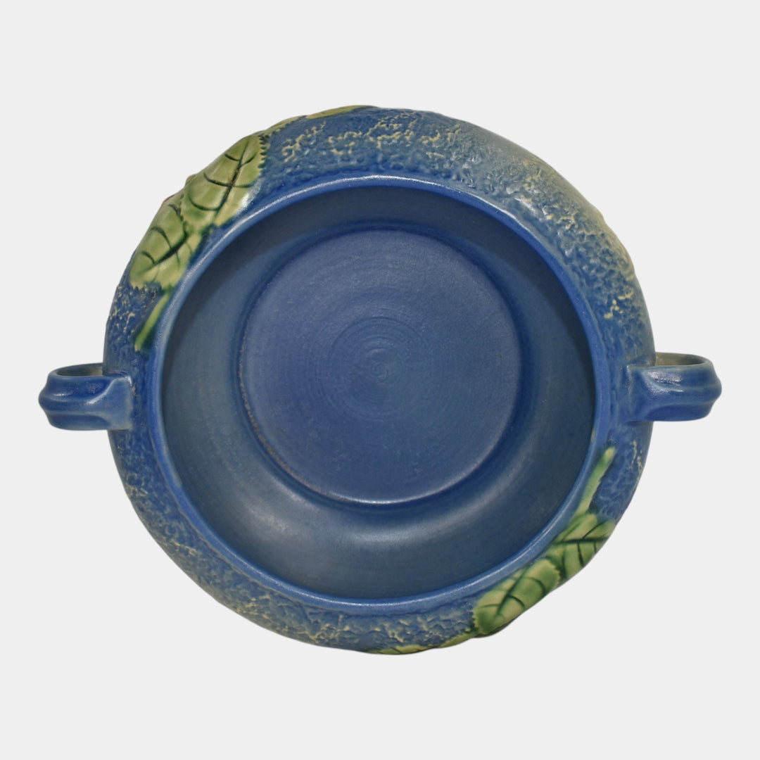 Roseville Fuchsia Blue 1938 Vintage Art Pottery Handled Ceramic Bowl 348-5 - Just Art Pottery