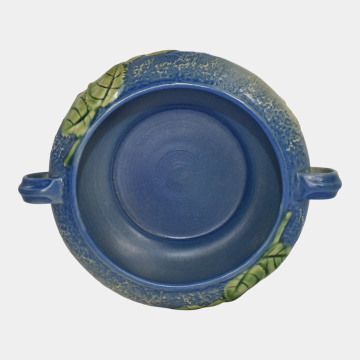 Roseville Fuchsia Blue 1938 Vintage Art Pottery Handled Ceramic Bowl 348-5 - Just Art Pottery