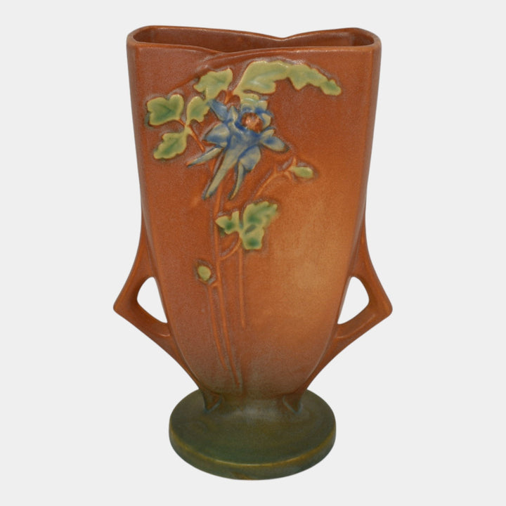 Roseville Columbine Brown 1941 Vintage Art Pottery Ceramic Vase 19-8