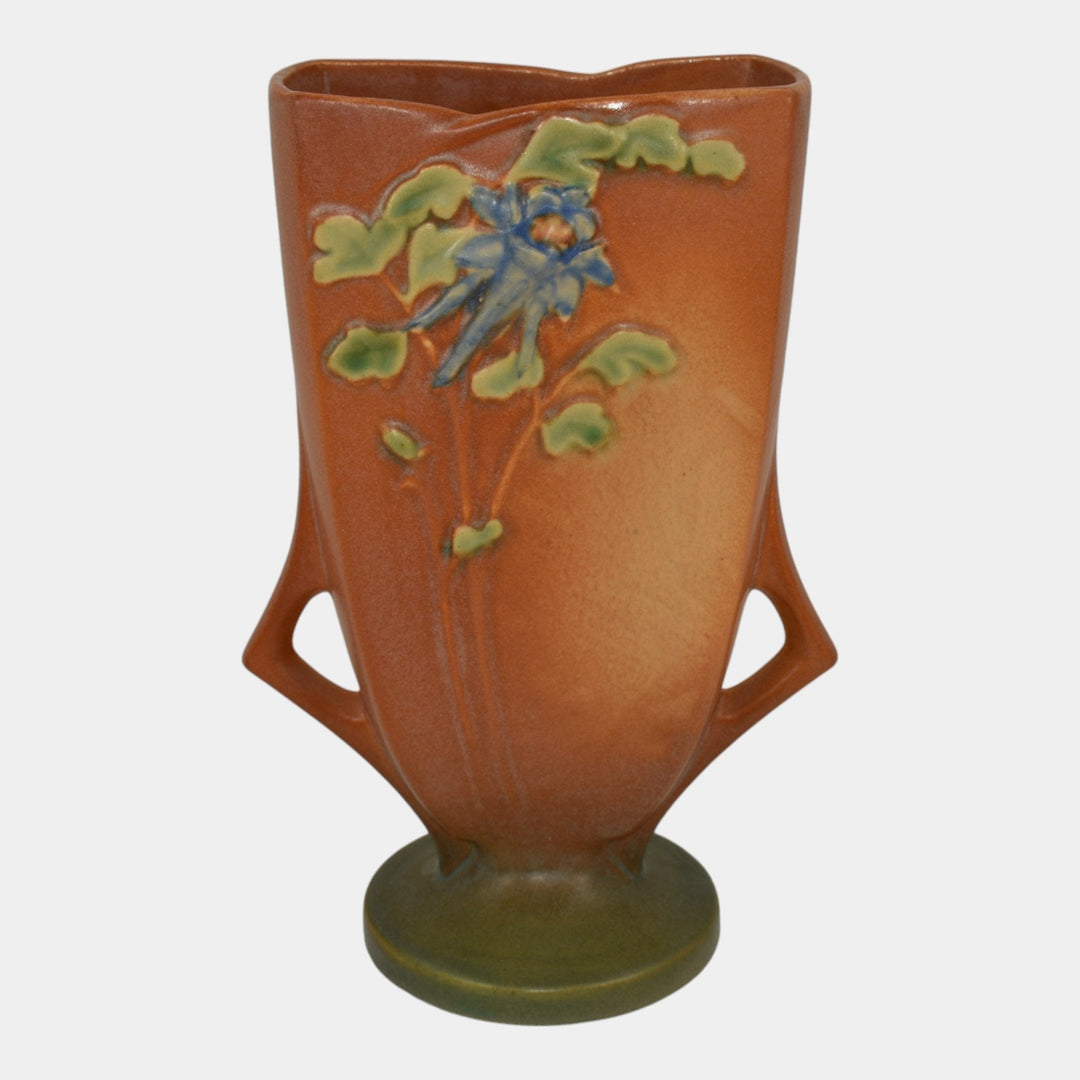 Roseville Columbine Brown 1941 Vintage Art Pottery Ceramic Vase 19-8