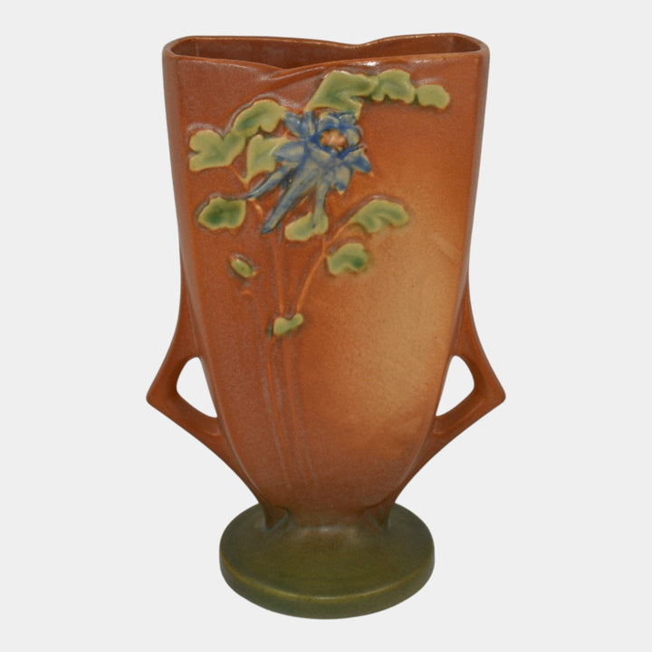 Roseville Columbine Brown 1941 Vintage Art Pottery Ceramic Vase 19-8