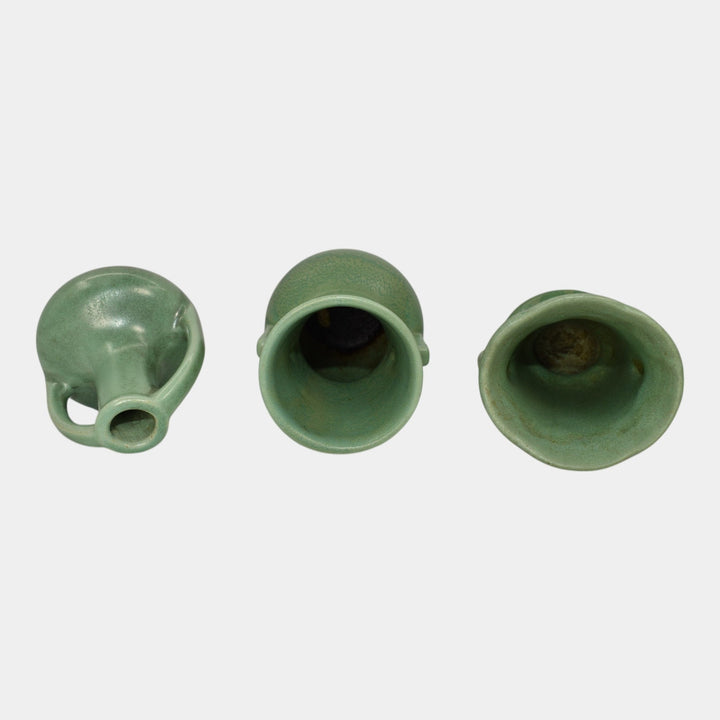 Haeger 1920s Art Pottery Geranium Leaf Frosted Matte Green Set of Three Vases