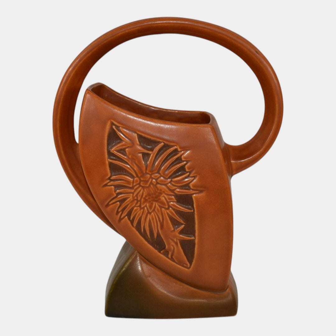 Roseville Silhouette Russet 1950 Mid Century Modern Ceramic Basket 710-10 - Just Art Pottery