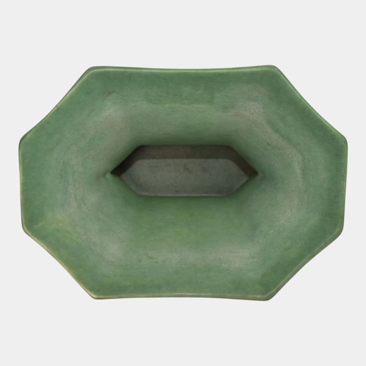 Red Wing Rumrill 1933 Vintage Art Deco Mottled Green Ceramic Planter Vase 310