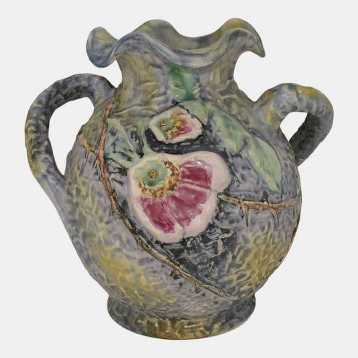 Weller Silvertone 1920s Vintage Art Pottery Pastel Ceramic Ruffled Rim Vase