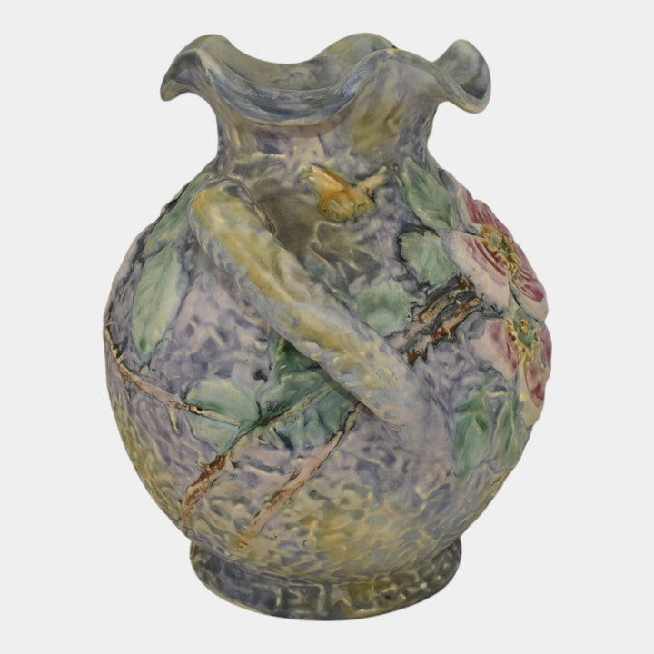 Weller Silvertone 1920s Vintage Art Pottery Pastel Ceramic Ruffled Rim Vase