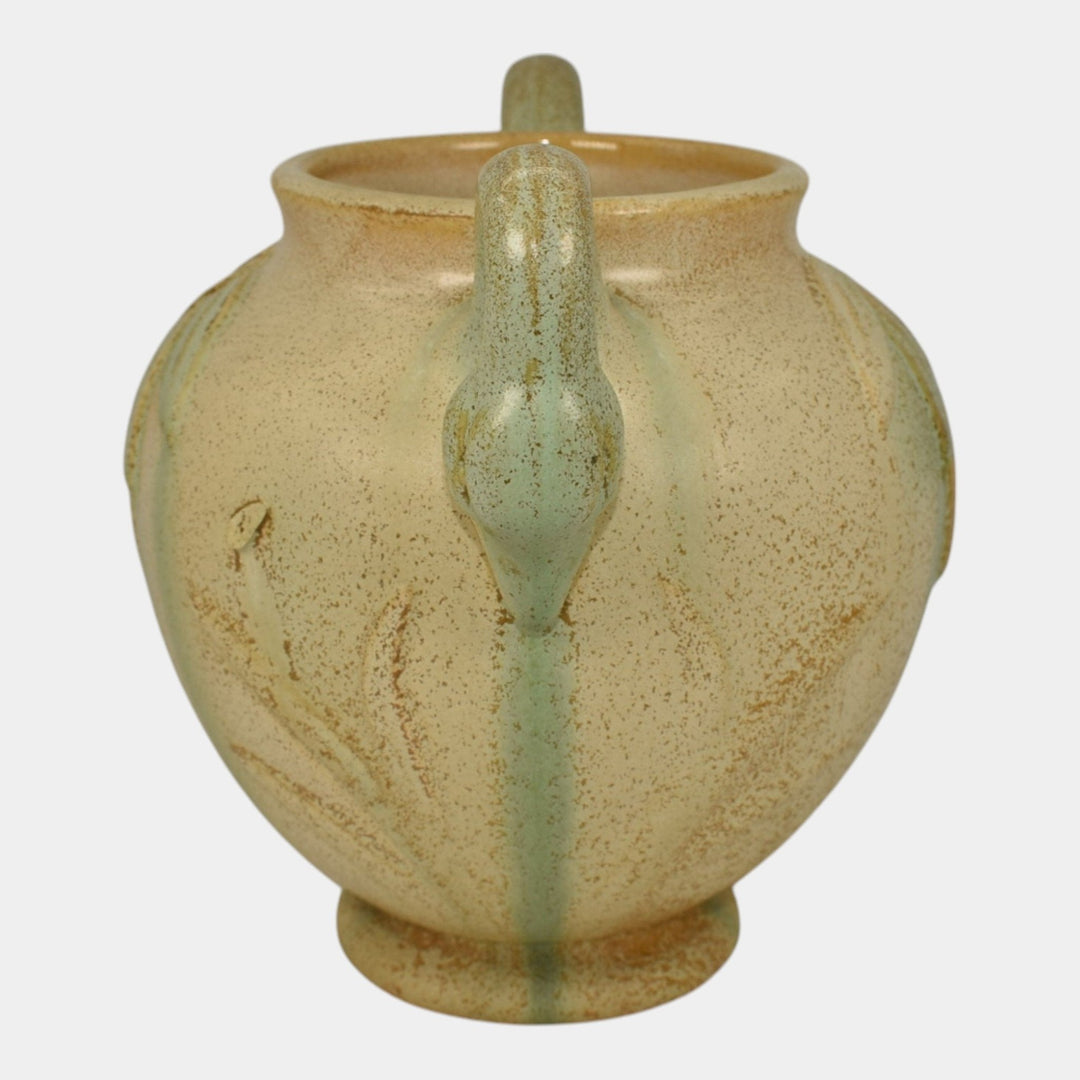 Weller Patricia 1930s Vintage Art Pottery Tan Duck Swan Handled Ceramic Vase
