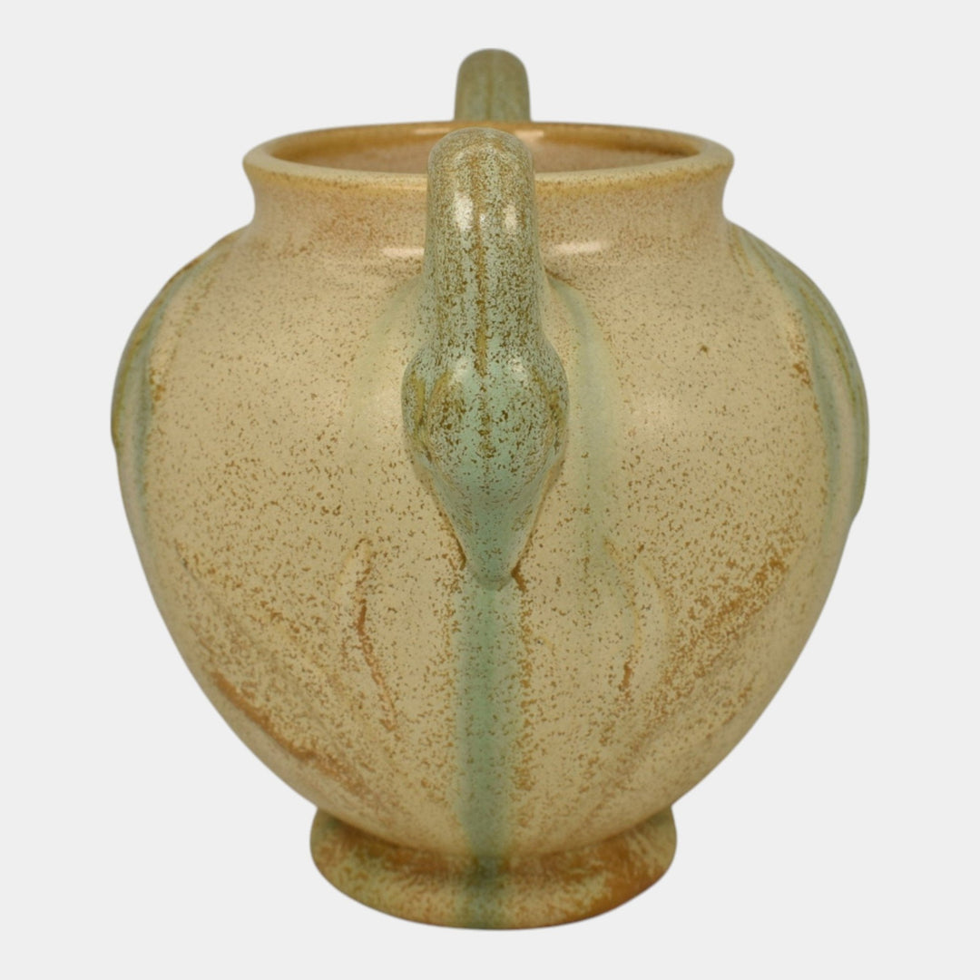 Weller Patricia 1930s Vintage Art Pottery Tan Duck Swan Handled Ceramic Vase