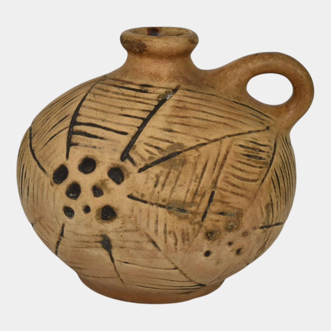 Weller Burntwood 1910s Vintage Art Pottery Tan Ceramic Spiderweb Jug - Just Art Pottery