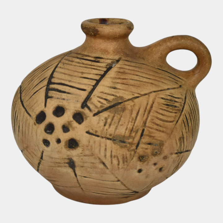Weller Burntwood 1910s Vintage Art Pottery Tan Ceramic Spiderweb Jug - Just Art Pottery