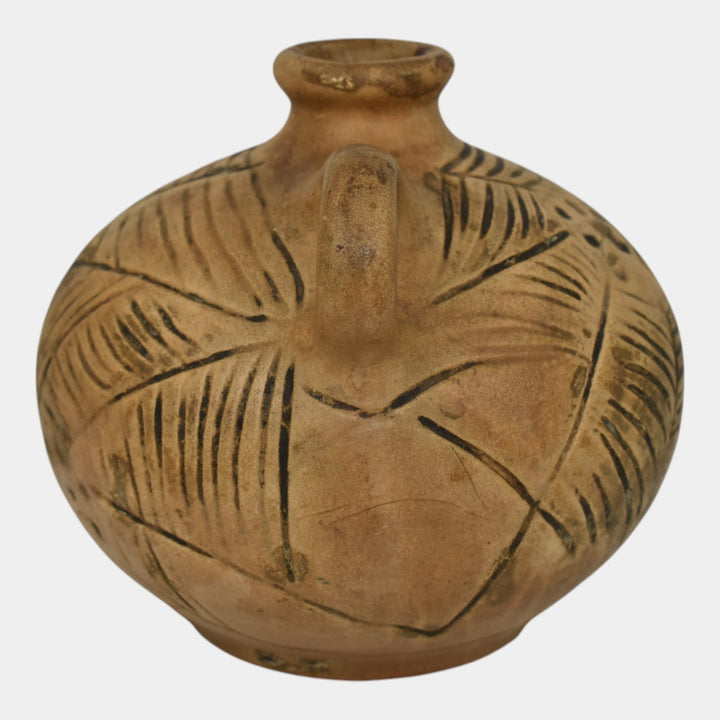 Weller Burntwood 1910s Vintage Art Pottery Tan Ceramic Spiderweb Jug - Just Art Pottery