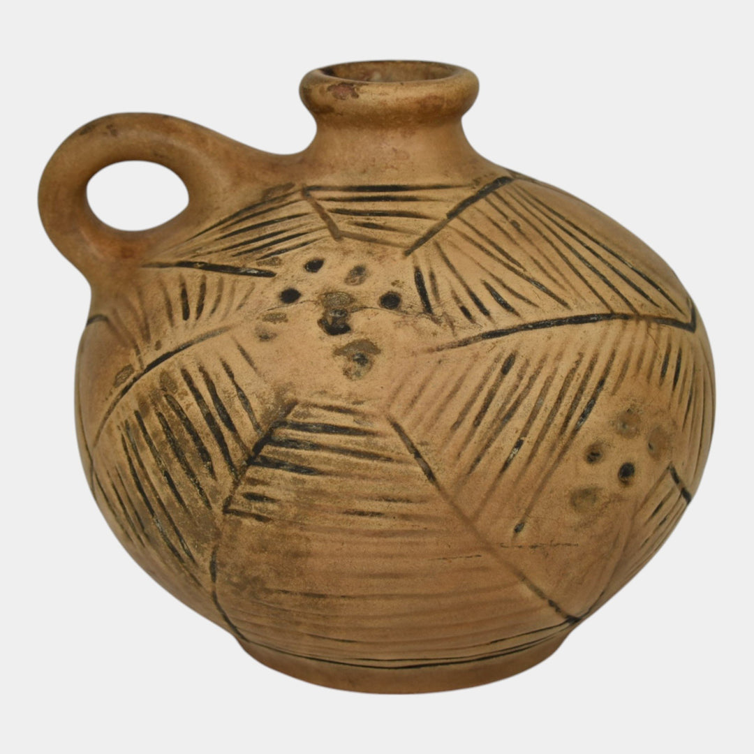 Weller Burntwood 1910s Vintage Art Pottery Tan Ceramic Spiderweb Jug - Just Art Pottery