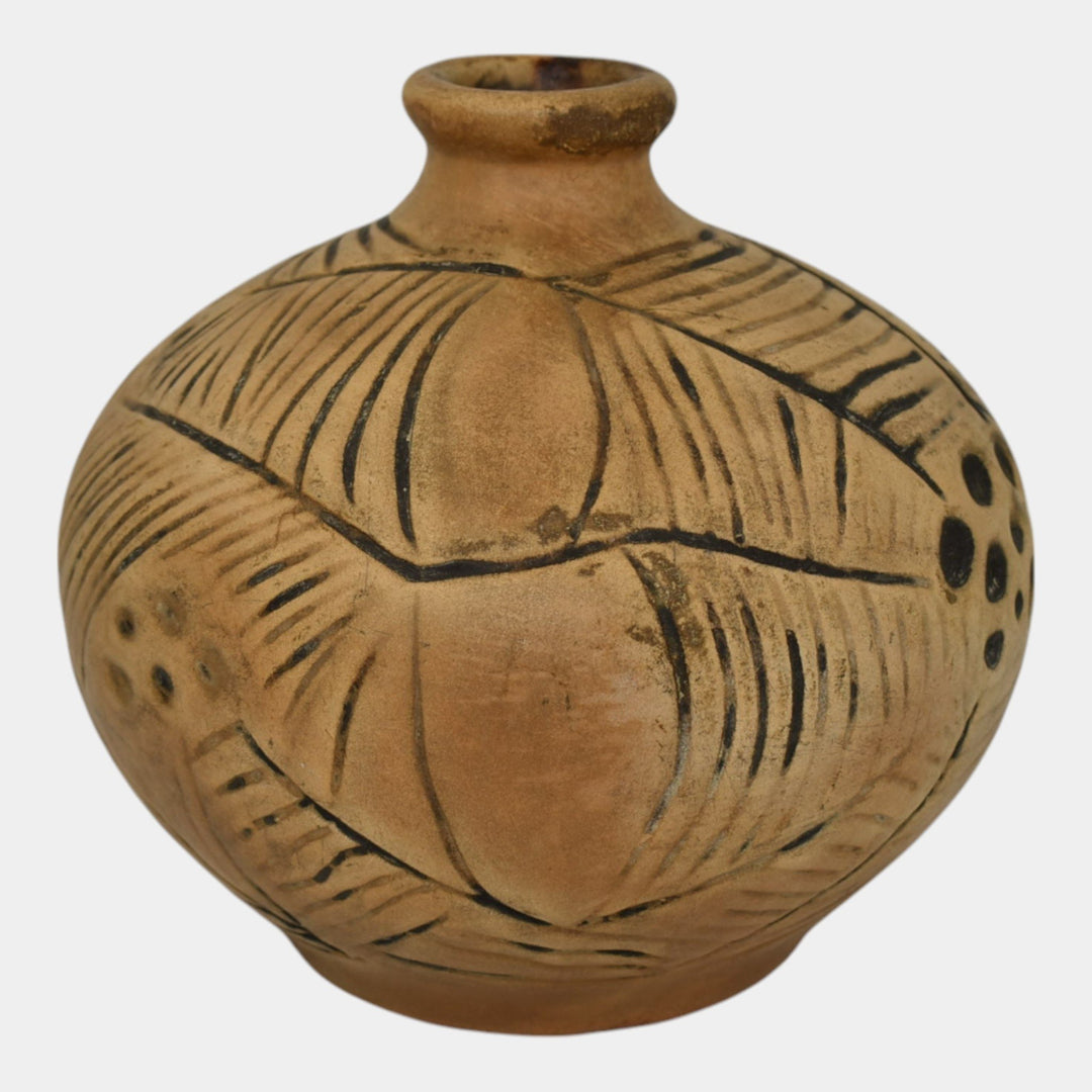Weller Burntwood 1910s Vintage Art Pottery Tan Ceramic Spiderweb Jug - Just Art Pottery