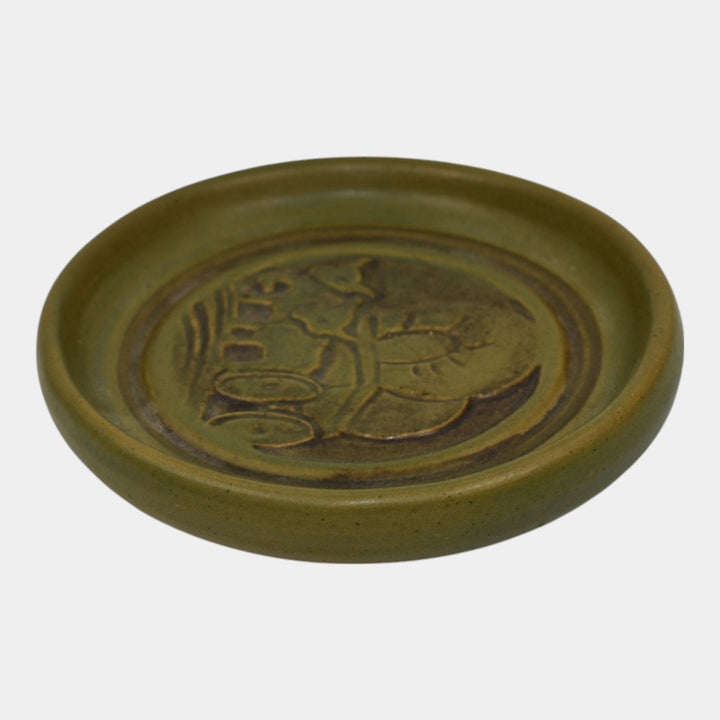North Dakota School of Mines UND Vintage Art Pottery Green Ceramic Wagon Tray - Just Art Pottery