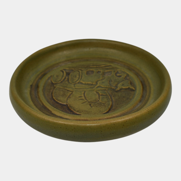 North Dakota School of Mines UND Vintage Art Pottery Green Ceramic Wagon Tray - Just Art Pottery