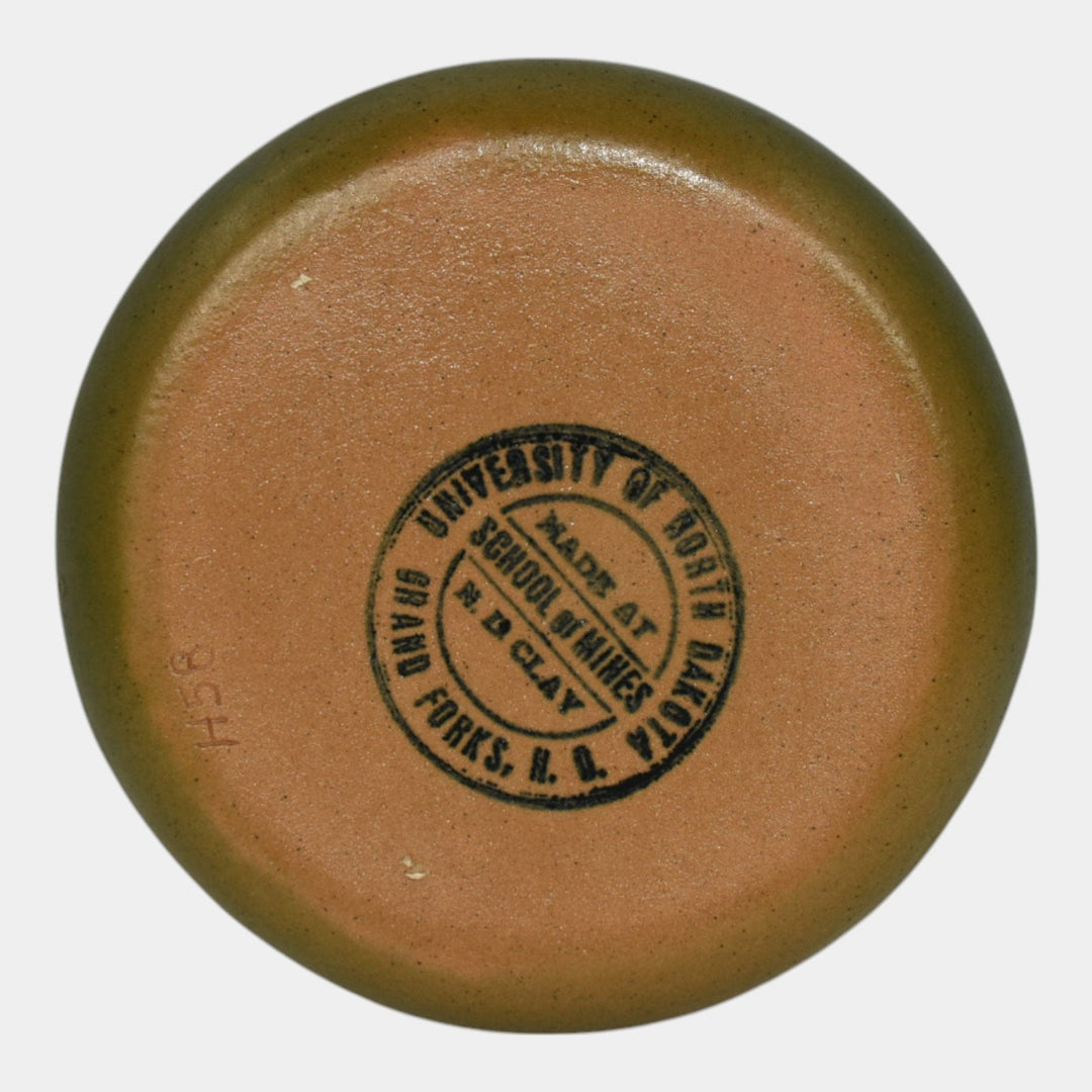 North Dakota School of Mines UND Vintage Art Pottery Green Ceramic Wagon Tray - Just Art Pottery