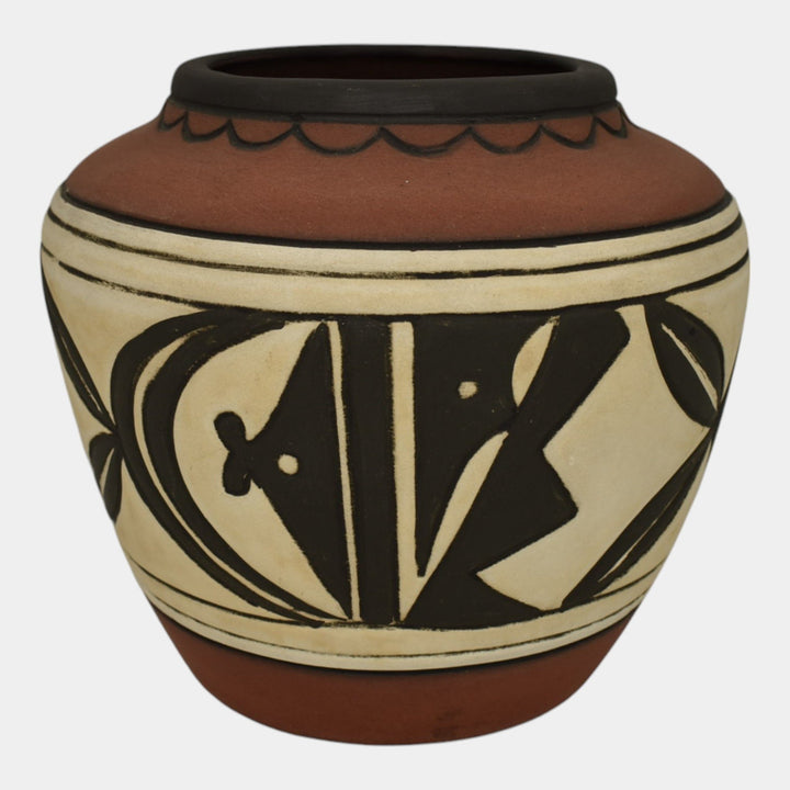 Weller Souevo 1910s Vintage Art Pottery Hand Carved Native American Design Vase - Just Art Pottery
