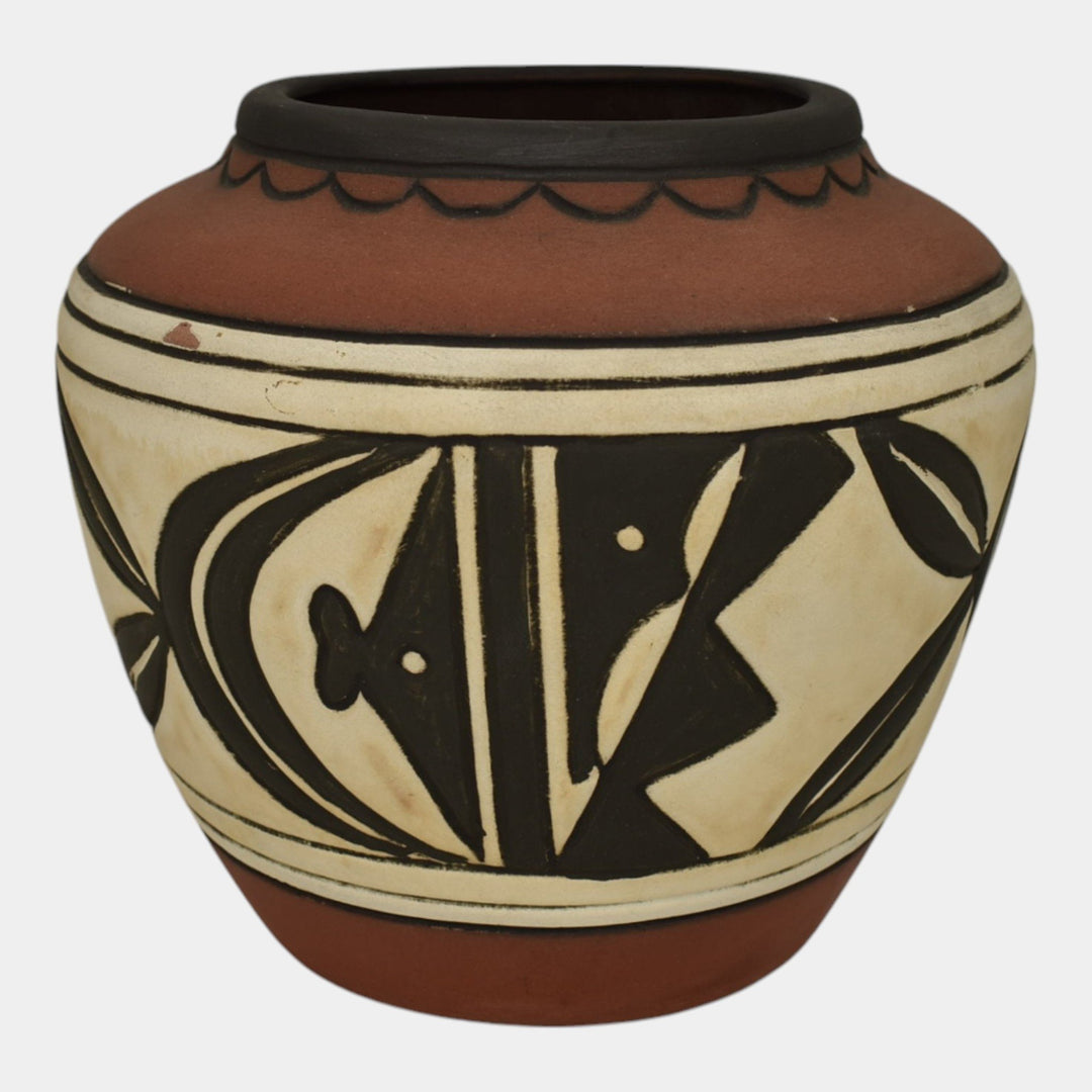 Weller Souevo 1910s Vintage Art Pottery Hand Carved Native American Design Vase - Just Art Pottery