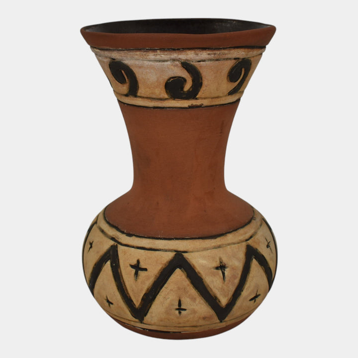 Weller Souevo 1910s Vintage Art Pottery Hand Carved Native American Design Vase - Just Art Pottery