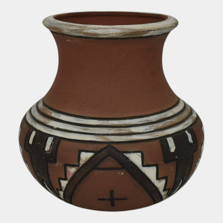 Weller Souevo 1910s Vintage Pottery Hand Carved Figural Native American Vase - Just Art Pottery