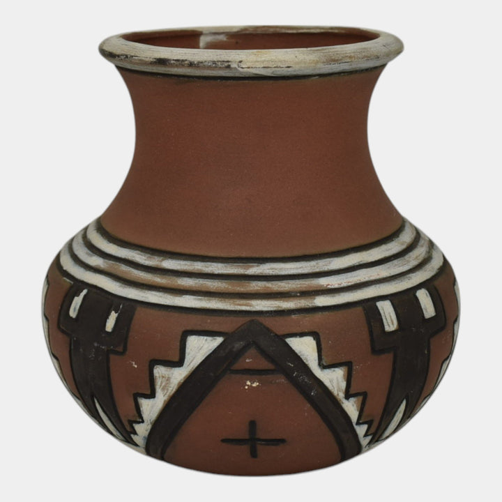 Weller Souevo 1910s Vintage Pottery Hand Carved Figural Native American Vase - Just Art Pottery