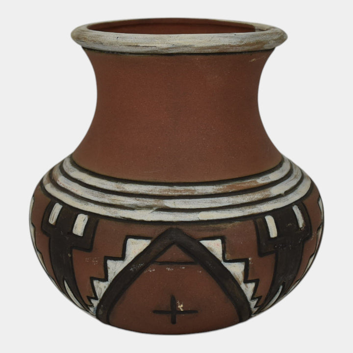 Weller Souevo 1910s Vintage Pottery Hand Carved Figural Native American Vase - Just Art Pottery