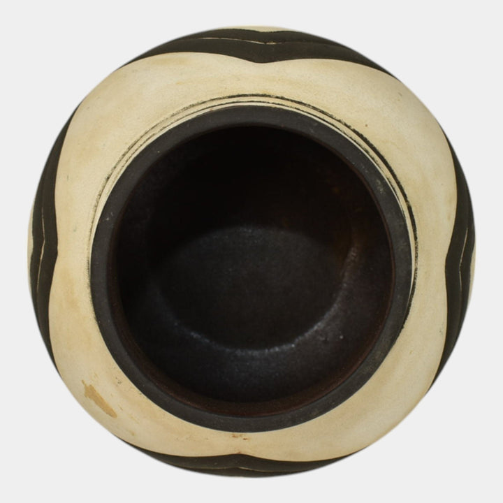 Weller Souevo 1910s Vintage Art Pottery Hand Carved Black Geometric Design Vase - Just Art Pottery