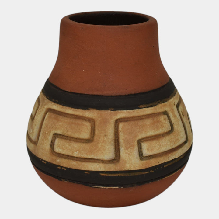 Weller Souevo 1910s Vintage Pottery Hand Carved Native American Design Vase 31 - Just Art Pottery