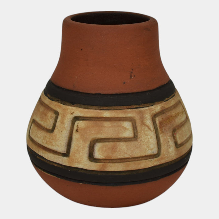 Weller Souevo 1910s Vintage Pottery Hand Carved Native American Design Vase 31 - Just Art Pottery