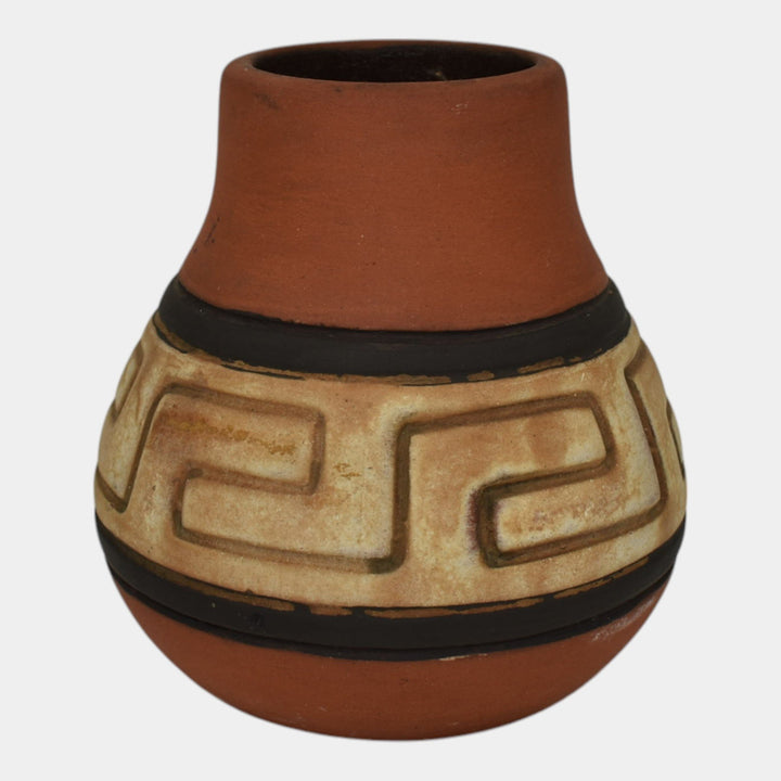 Weller Souevo 1910s Vintage Pottery Hand Carved Native American Design Vase 31 - Just Art Pottery
