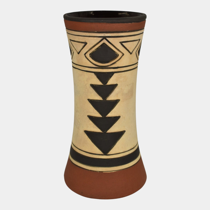 Weller Souevo 1910s Vintage Art Pottery Hand Carved Native American Design Vase