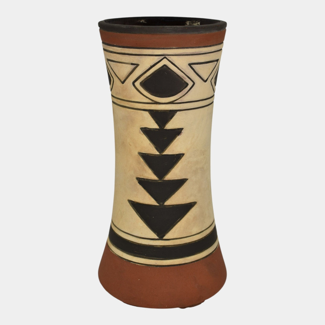 Weller Souevo 1910s Vintage Art Pottery Hand Carved Native American Design Vase