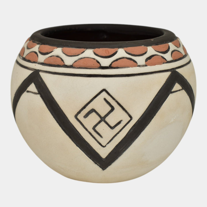 Weller Souevo 1910s Vintage Art Pottery Hand Carved Native American Design Vase