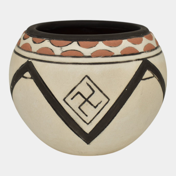 Weller Souevo 1910s Vintage Art Pottery Hand Carved Native American Design Vase