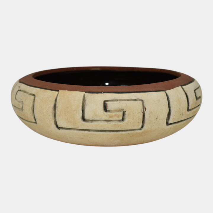 Weller Souevo 1910s Vintage Art Pottery Hand Carved Native American Design Bowl