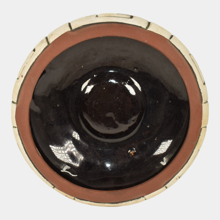 Weller Souevo 1910s Vintage Art Pottery Hand Carved Native American Design Bowl