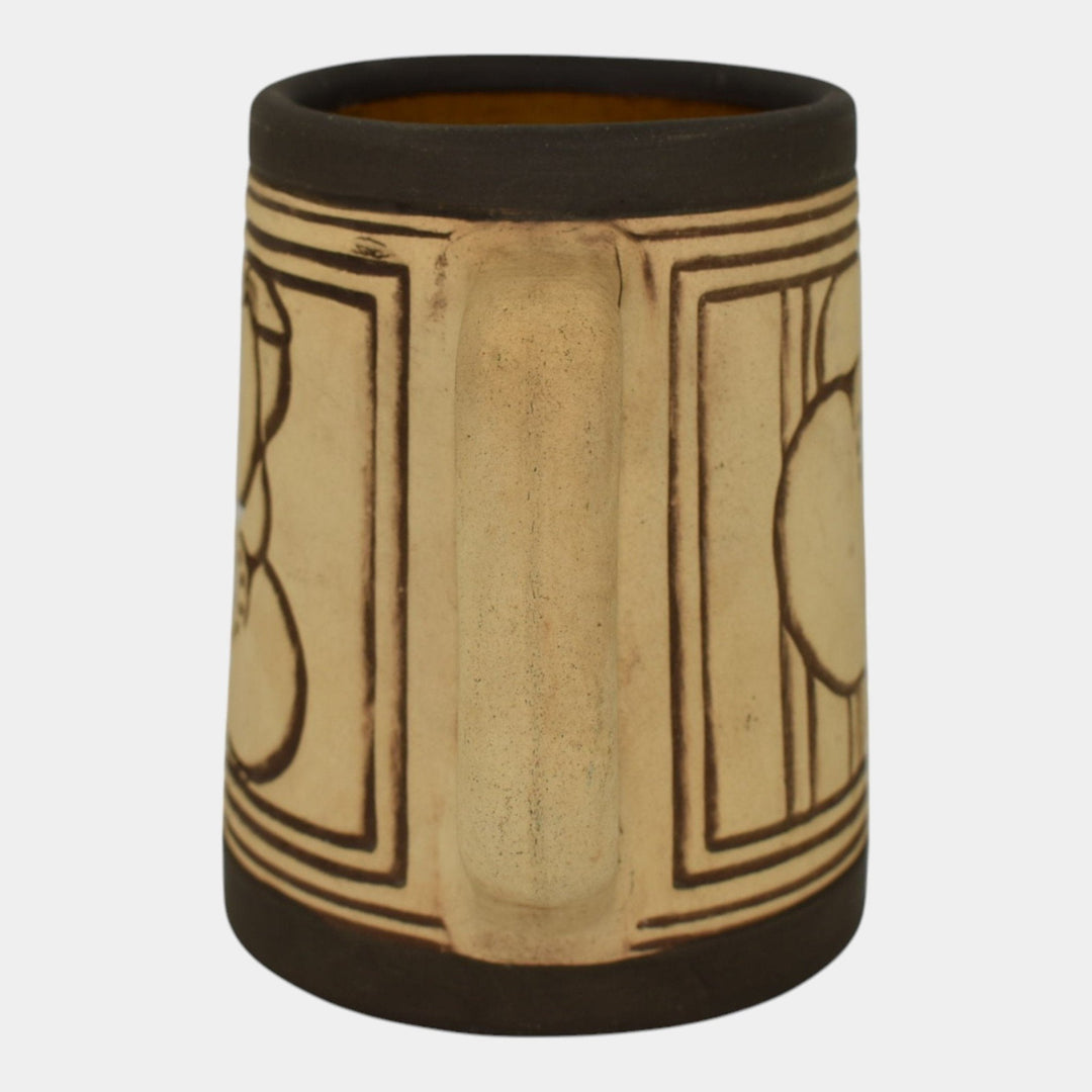 Weller Claywood 1910 Vintage Art Pottery Floral Brown Ceramic Mug