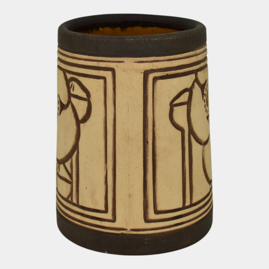 Weller Claywood 1910 Vintage Art Pottery Floral Brown Ceramic Mug