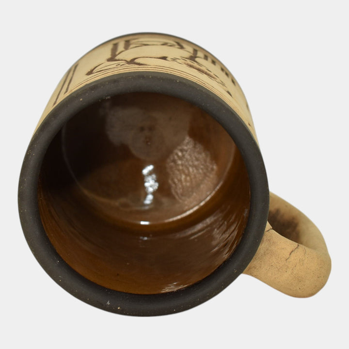 Weller Claywood 1910 Vintage Art Pottery Floral Brown Ceramic Mug