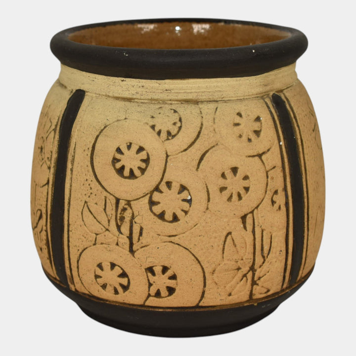 Weller Claywood 1910s Vintage Art Pottery Tan Floral Ceramic Jardiniere Planter - Just Art Pottery